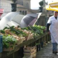 Photo of man at a produce market in Latin America from the film &quot;From the Land to Your Table&quot;