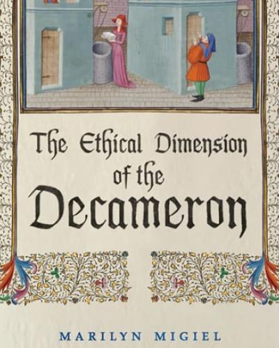 Cover of the &quot;Ethical Dimension of the Decameron&quot; with medieval manuscript