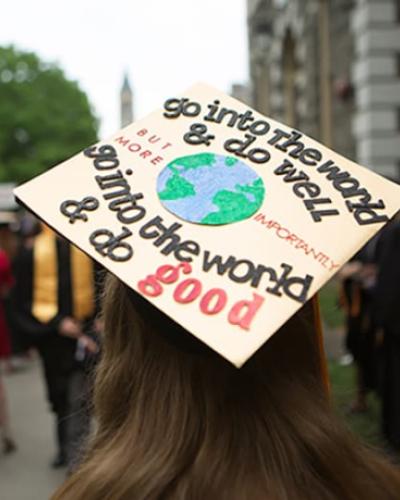 Student wearing a decorated graduation cap