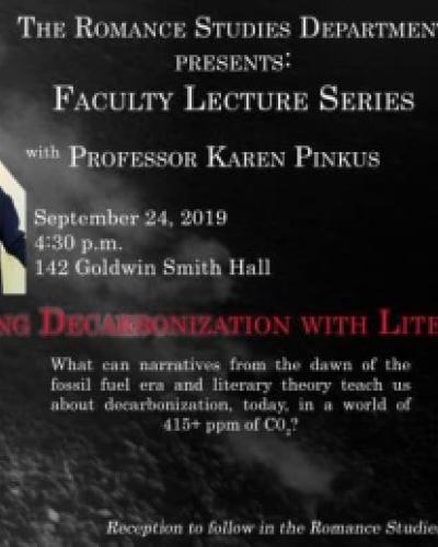 Poster of Karen Pinkus with event title: &quot;Thinking Decarbonization with Literature&quot;